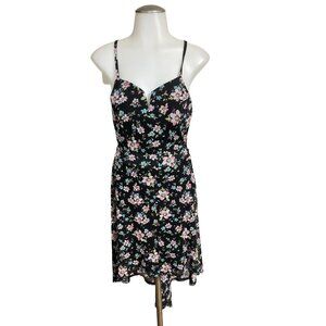 Floral Spaghetti Strap Dress With Lace Back High-Low Hem & Zip Closure‎
